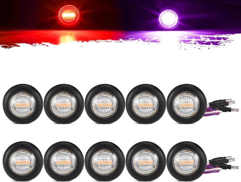 Partsam 10Pcs Dual Color 3/4" Round LED Marker Light Red to Purple Auxiliary Light Side Marker Clearance Light Indicators with Bullet Plug for Trailer Truck Pickup Camper RV - Image 1